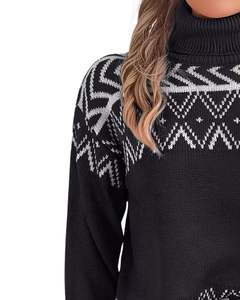 Customized Women Black White Nordic Pattern <b>Turtleneck</b> <b>Sweater</b> Winter Warm Knitted Long Sleeve Casual Pullover Fashion Top - Product Image 3