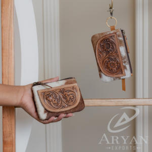 New Hand <b>Tooled</b> Hair on Genuine <b>Leather</b> Western Women Change Purse Cowhide <b>Leather</b> Zipper Coin Pouch Custom <b>Leather</b> Mini Wallet - Product Image 4