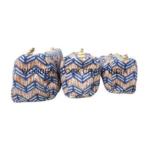 Bolsa de Maquillaje Pequeña con Cremallera, Estampada a Mano con Bloques, Estilo Bohemio Indio, Ecológica, para Neceser, Organizador de Cosméticos de 3 Piezas - Product Image 2