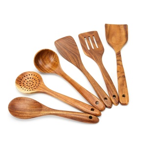 Manufacturer's Comfort Grip Teak <b>Wooden</b> Utensils Smooth Finished Wood <b>Spoons</b> for <b>Cooking</b> Non-Stick Features - Product Image 1