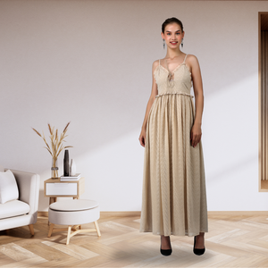 Maxi vestido de gasa occidental adornado a mano de diseñador hecho a mano de primera elección con tela suave y toque glamoroso para uso moderno de Damas - Product Image 1