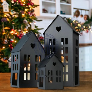 Popular Black Metal House Candle <b>Lantern</b> <b>Set</b> of 3 Pillar Holders Home Decor Wholesale Exporter Factory Direct Price - Product Image 2