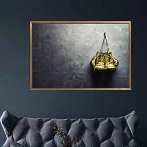 ของตกแต่งผนังรูปถุงมือชกมวยสีทอง - งานศิลปะบนผ้าใบพิมพ์ลายสำหรับตกแต่งบ้าน,1P:กรอบสีทอง - Product Image 1