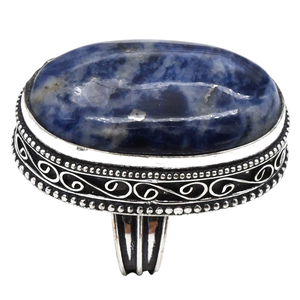 Anillos finos de Plata de Ley 925 al por mayor, piedras preciosas de sodalita talladas originales, corte ovalado, ajuste de bisel de piedras preciosas múltiples para mujer - Product Image 2