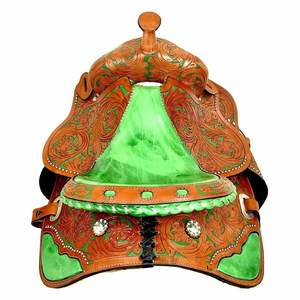 Vente en gros de selle de cheval Western Barrel de qualité supérieure en cuir sculpté à la main avec siège souple en daim pour l'équitation - Product Image 3