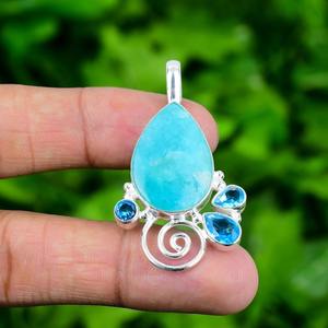 จี้พลอยคาลเซโดนีทำด้วยมือเงินสเตอร์ลิง925ชุบทองด้วยฝาเป็นของขวัญแต่งงานที่สมบูรณ์แบบสำหรับความรัก - Product Image 4