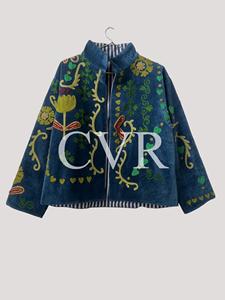 เสื้อโค้ทกำมะหยี่ปักลายดอกไม้ คอตั้ง แขนยาว ไซส์ใหญ่ สำหรับผู้หญิง สไตล์ลำลอง ใส่ได้ในฤดูใบไม้ร่วง - Product Image 3