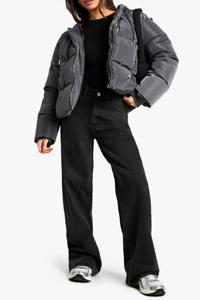 Nouveau design personnalisé à la mode gris foncé nord recadrée fermeture éclair à capuche courte doudoune polyester hiver chaud concepteur bulle veste - Product Image 5