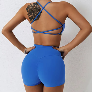 Pantalones cortos de yoga para gimnasio de mujer de cintura alta con logotipo personalizado llegadas a la moda lienzo fruncido trasero ecológico transpirable bordado Hip Hop - Product Image 1