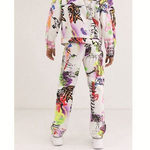 High Quality Oversized Full Graffiti Print Heavyweight Cotton <b>Jacket</b> <b>Straight</b> Wide Leg Man Tracksuit Set - Product Image 2