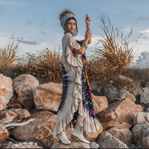 Estilo bohemio Turquía Kaftan Cubrir Túnica larga Cuello redondo Media manga Side Split Mujeres Verano Ocio Vestido Túnicas a granel - Product Image 1