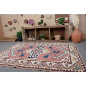 พรมวินเทจขนาด 5.5x7.3 ฟุต สีแดงลายจุด พรมตุรกีทำจากขนสัตว์ - Product Image 4