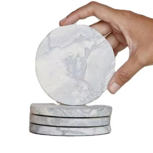 Posavasos de madera de mármol de piedra gris de lujo, posavasos de forma redonda hechos a mano para bebidas, alfombrillas y almohadillas de regalo únicas para la inauguración de la casa - Product Image 1