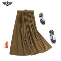 Falda Midi Plisada Elástica de Cintura Natural para Mujer, Color Sólido, Estilo Casual, Verano, Gasa Transpirable, Diseño en Línea A