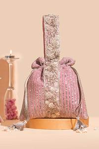 <b>Gold</b> Embroidery Eco-Friendly Polyester Potli <b>Bag</b> Velvet Wedding Party Use Return Gift Guests Indian Handmade Pouch Customizable - Product Image 3