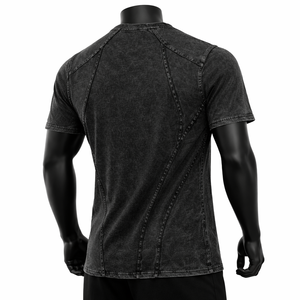 Camiseta de hombre personalizada vintage con paneles y costuras, estilo ringer, de tejido grueso, corte y confección, streetwear, lavado ácido, manga corta - Product Image 6