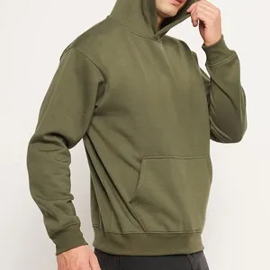 Men's Olive Green Hooded Sweatshirt Regular Fit Solid Color Casual Fleece Hoodie With Front Pocket Autumn Wear 2027 - Product Image 4