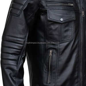 Veste en cuir de motard noire tendance OEM personnalisée pour l'hiver High Street col pression fermeture éclair poignets boutonnés multi-poches pour - Product Image 6