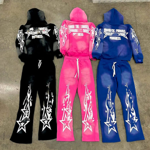 Custom Streetwear Sweatsuit Baggy Flared <b>Sweatpants</b> Jogger ZipUp Hoodie Set Oversized Men Acid Wash <b>Woman</b> Tracksuit Manufacturer - Product Image 2