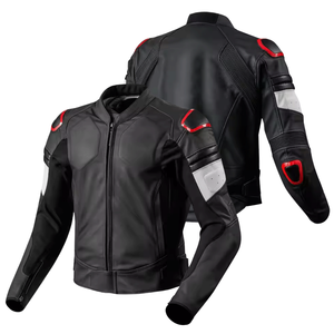 Chaqueta de moto negra de piel de vaca auténtica para hombre con paneles blancos que tienen protecciones de armadura CE chaqueta de motocicleta para hombre - Product Image 4