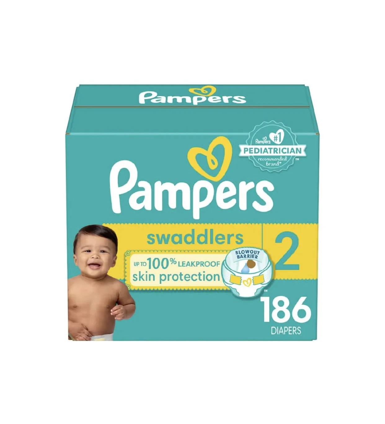 Pampers swaddlers tã, kích thước 1,2,3,4 một tháng cung cấp (198 đếm), siêu mềm dùng một lần Tã em bé