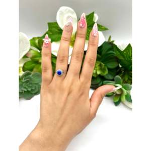 Navajo-Made Lapis & Sterling <b>Silver</b> <b>Ring</b> Fashionable 18K Gold & Rose Plated Bezel <b>Set</b> with Licensed Private Brand 'IS' Inlay - Product Image 5
