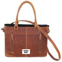 Sac fourre-tout vintage en cuir de vachette fait main, style bohème, pour femme, avec bandoulière réglable, fermeture éclair, pompon unique, toile de haute qualité