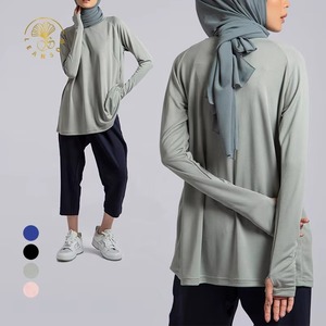 ชุดกีฬาสีพื้นสำหรับผู้หญิงชุดออกกำลังกายสีล้วนแนวแฟชั่นอิสลามมุสลิมชุดออกกำลังกายแบบสุภาพ - Product Image 3