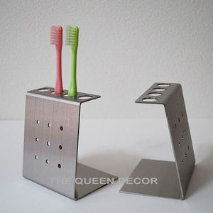 Dernier arrivage Porte-brosse poli brillant Forme unique Ensemble de salle de bain en acier inoxydable métal style martelé - Product Image 2