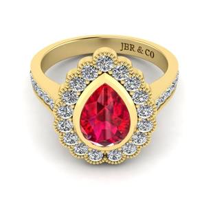 Trendy Pear Cut Ruby Diamond Yellow Gold Plated 925 Silver Halo Gemstone Anillo de compromiso para mujer Moda de lujo - Product Image 1