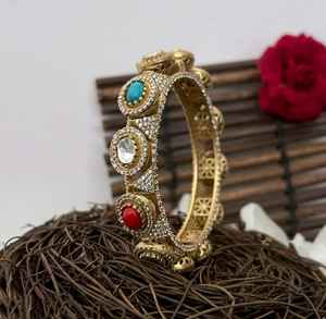 Pulsera Polki, conjunto de joyería de acero inoxidable, chapado en oro de 18 quilates, pulido mate, opciones de tamaño, 2,4, 2,6, moda, bodas, compromisos - Product Image 1