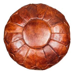 Brown <b>Leather</b> <b>Pouf</b> Round Ottoman Moroccan Style Floor Seat Cushion - Product Image 2