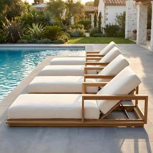 Chaise longue de piscine moderne d'extérieur avec coussin, lit de repos imperméable en aluminium pour villa, jardin, hôtel - Product Image 2