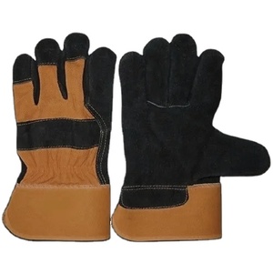 Gants de travail en cuir de vachette pleine fleur noir jais de qualité supérieure, doublés en tissu polaire, avec protection des jointures en cuir et poignet caoutchouté industriel. - Product Image 3