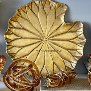 Lot de 2 plateaux de cuisine en aluminium poli doré Art créatif vaisselle de table moderne décoration hôtel fête plateau de nourriture - Product Image 6