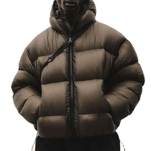 Veste matelassée kaki pour homme, à capuche, rembourrée de duvet, coupe-vent, vêtements d'extérieur d'hiver, coupe décontractée, fermeture éclair - Product Image 5