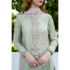 เสื้อชีฟองพิมพ์ลายดิจิทัล IZNIK-3PC พร้อมผ้าคลุมไหล่ผ้าไหมและกางเกงขายาว ลายพิมพ์ BIC-035 - Product Image 3