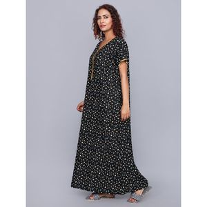 Chemise de nuit longue Evolve pour femme, 100 % viscose, super douce, noire imprimée, design confortable - Product Image 5