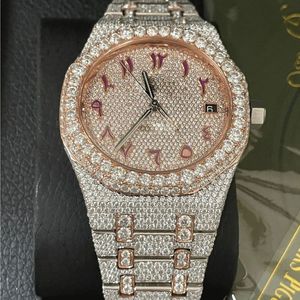Two-Tone Rose Gold <b>Arabic</b> Dial Fully Iced Out Bust Down Moissanite Diamond <b>Watch</b> - Product Image 2