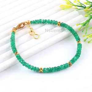 Hecho a mano 4mm facetado Rondelle verde esmeralda pulsera Natural Esmeralda cristal joyería suelta naturaleza cristal verde naturaleza cristal - Product Image 2