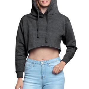 Nuevo estilo barato Venta caliente Crop Top Nueva llegada Mujeres Sudadera con capucha Color sólido Alta calidad 100% Algodón Crop Top Sudadera con capucha - Product Image 6