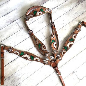 ชุดหมุดดอกทานตะวันหนังวัวน้ำหนักเบามีสายคาดหัวแบบตะวันตกมีสายคล้องคอและเต้านม - Product Image 1