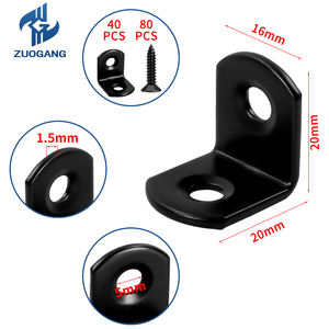Équerres d'angle (20x20x16mm) Ensemble de 40 pièces Équerre en forme de L avec vis Acier au carbone Perforé Angle droit (Noir) - Product Image 2