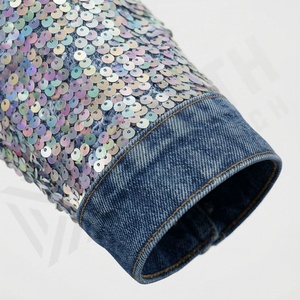 Vêtements pour femmes, mode, vestes en jean délavées, sequins, couleur personnalisée, veste en jean élégante, vêtements d'extérieur décontractés, streetwear, haut - Product Image 6