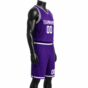 Ensemble de maillots de basket-ball pour hommes personnalisés, couleur violette, col en V, sans manches, nom de l'équipe sublimé, 00, uniforme en maille respirante, adulte, toutes saisons - Product Image 5