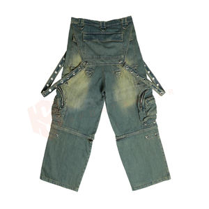 <b>Men</b> Fully Customized Vintage Washed Denim Pants Custom Straps with Eyelets D-<b>rings</b> Acid Washed Baggy Streetwear Fashion Pants - Product Image 2