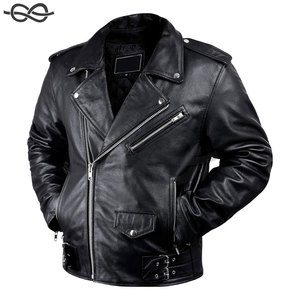 Chaqueta de motorista de cuero negro genuino estilo Vintage para hombre, chaqueta de motorista de tela ODM personalizada resistente al agua con forro térmico - Product Image 1