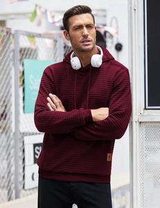 Sweat à capuche pour hommes, pull décontracté à manches longues en tricot gaufré avec cordon de serrage, grande taille - Product Image 4