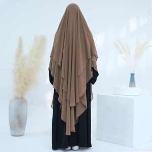Alta calidad Thobe / Thawb 2024 nueva Ruffle Khimar alta calidad 2 capas Overhead Tie Back Plain oración bufanda musulmana mujeres - Product Image 4
