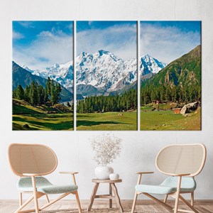 Toile imprimée : Tableau de paysage de Nanga Parbat et de Fairy Meadows, 3P : encadré - Product Image 1
